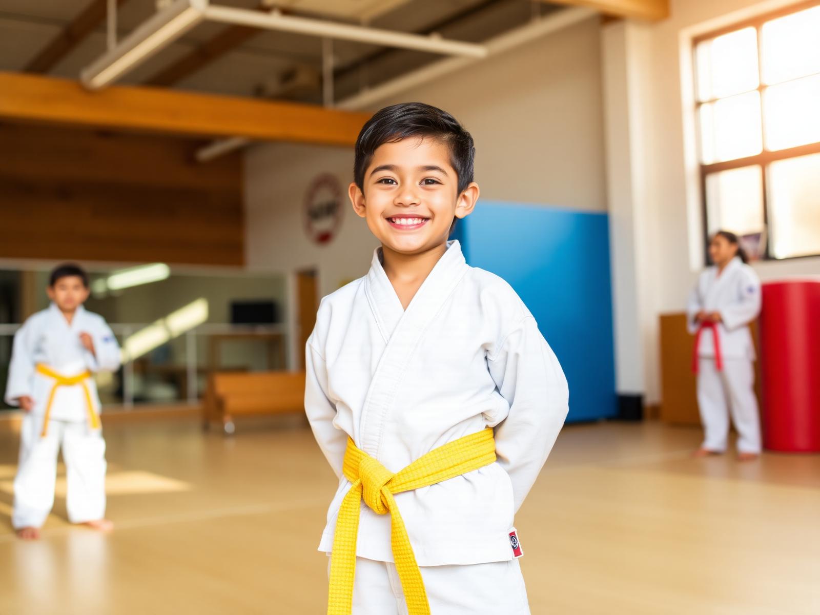 Young student focused in a martial arts class